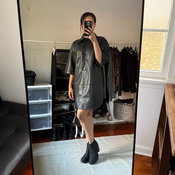 Topshop Dresses & Skirts - Topshop Faux Leather Oversize Shirt Dress